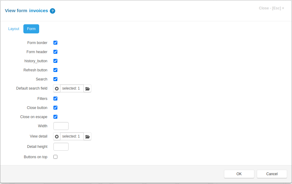 Invoices table view form